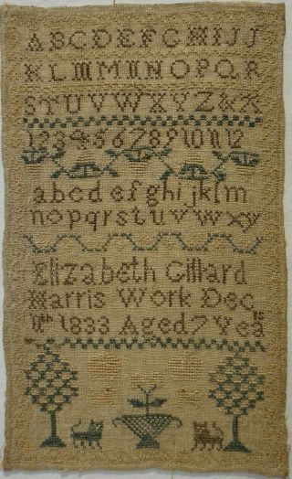 Early 19th Century Alphabet Sampler By Elizabeth Gillard Harris Aged 7 - 1833