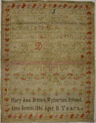 Mid 19th Century School Alphabet Sampler By Mary Ann Brown Aged 8 - 1846