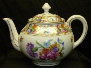 Vintage Schumann Bavaria Dresden Flowers Porcelain Teapot W/ Lid Germany