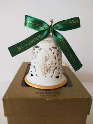 Wedgwood England 2000 Pierced Bell Christmas Ornament White/gold Holiday Decor