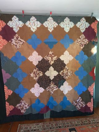 Early Antique C1880 Log Cabin Quilt Top Unusual Visual Graphic Pattern 80 " X 80 "
