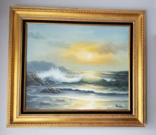 Vintage Oil Painting Seascape Signed H.  Tao 31 " X 27 "