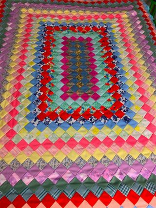 Vintage 1970s Polyester Hand Pieced 2 " Squares Patchwork Quilt Top 62 " X 94 "