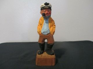 Vintage Hand Carved Wooden Nautical Sea Captain W/ Pipe & Boots Figurine