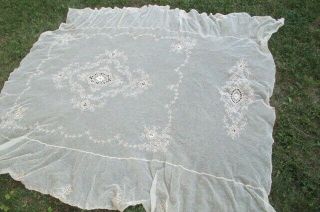 Antique Victorian French Tambour Ecru Net Lace Bed Coverlet Wedding Period Gown