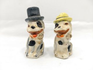 Vintage Russell Terrier Dogs In Hats Salt & Pepper Shakers - C.  1950s Mcm Retro