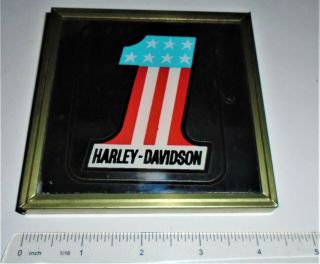 Vintage Small 4 X 4 Inch Harley - Davidson One Wall Mirror Metal Frame