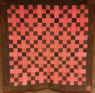 Primitive Pa C 1880 - 1900 Nine Patch Quilt Crib Antique Browns
