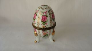 Vintage Porcelain Footed Egg Shape Trinket Box W/hinged Lid By Golden Peak