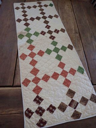 Wonderful Early One Prim Antique Nine Patch Table Quilt Runner 40x15