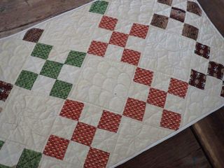 Wonderful Early One Prim Antique Nine Patch Table Quilt Runner 40x15 2