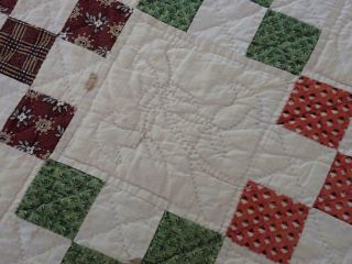Wonderful Early One Prim Antique Nine Patch Table Quilt Runner 40x15 3