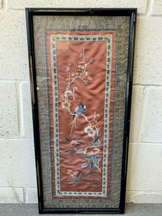 Estate Old House Chinese Antique Hand Made Framed Silk Embroidery/Fabric 2