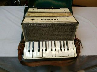 Vintage M.  Hohner 12 Bass Piano Accordion 1950 - 1960 Cream From Germany W/ Case