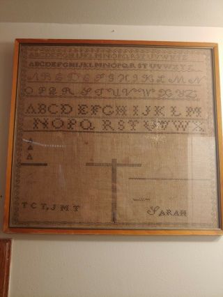 Antique,  Vintage Alphabet Cross Stitch Sampler Pre 1930 17x18