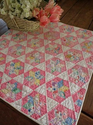 Tiny Stars Vintage Pink,  Feedsack Farmhouse Table Crib Quilt 26x25
