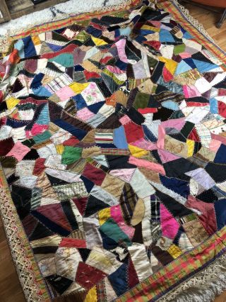 Antique Early 1900s Crazy Quilt Edwardian Victorian
