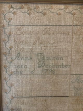 19th C Needlepoint Textile Family Record Raynor SAMPLER Flowers Tulip 1797 - 1827 3