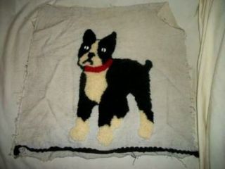 Antique French Knot Bulldog Needlepoint Pillow Top Raw Silk France Rare