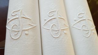 4 Antique French Pure Linen Embroidered Napkins Hand Monogrammed Gj Jg Art Deco