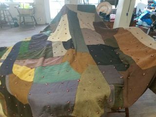 Antique Crazy Patchwork Quilt,  84 X 84,  Very Thick & Heavy.  Wool &other Material