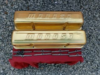 Vintage Moroso Gold Anodized Aluminum Valve Covers Small Block Chevy Chevrolet