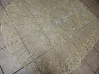 Antique Victorian French Normandy Lace Tambour Lace Figural Coverlet