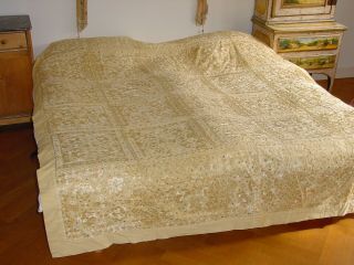 Fabulous S.  Antique Silk India ?hand Embroided Large Cloth (bedspread?) Hg