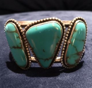 Large Vintage Estate Navajo Sterling Silver And Turquoise Bracelet