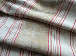 Antique/vintage French Damask Cotton Ticking Fabric Stripe Upholstery 35 " X86 "