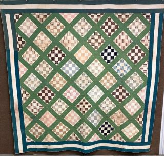 Early Maryland C 1850s Album Patch Quilt Antique Prussian Blue 102 X 100