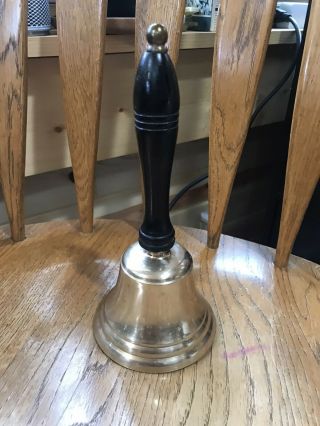 Old Antique Vintage Brass Wood Teachers Hand Desk School Bell Alarm Wooden Decor