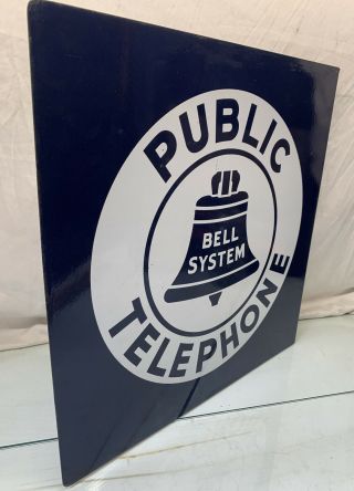 Vintage Bell System Public Telephone Flanged Porcelain Double Sided Sign 18x18 "