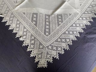 Edwardian Vintage White Irish Linen Tablecloth Deep Hand Crocheted Edging