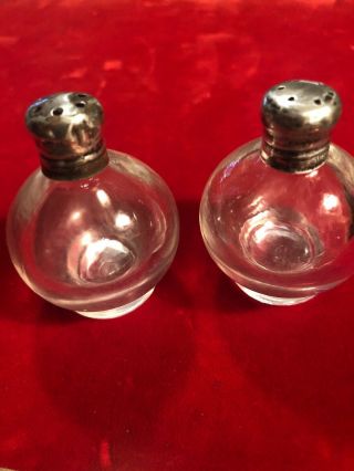 Vintage Pair Clear Glass & Sterling Silver Lid Salt Shaker 2.  " H Price