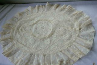 Fine Antique French Normandy Mixed Lace Oval Boudoir Pillowcase Cover