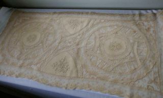 Divine Antique French Normandy Mixed Lace Boudoir Dresser Table Runner 34 1/2 " L
