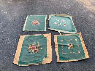 4 Tapestry Floral Needlepoint Seat Covers Hiawatha Heirloom French Canvas Old
