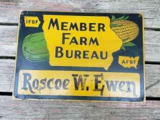 Vintage Member Iowa Farm Bureau Feed Seed Corn 14 " Embossed Metal Sign