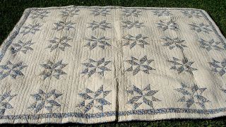 Ca 1900 Cotton Patchwork Star Quilt,  All Hand Stitched & Quilted,  89 " X 73 "