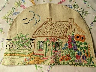 Vintage Hand Embroidered Tea Cosy - Work Cottage & Garden/fairistytch