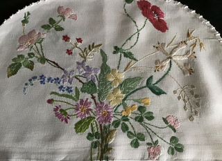 Gorgeous Vintage Linen Hand Embroidered Tea Cosy Cover Lovely Wild Flowers