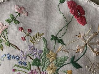 GORGEOUS VINTAGE LINEN HAND EMBROIDERED TEA COSY COVER LOVELY WILD FLOWERS 3