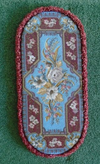 Antique Victorian Floral Embroidered and Beaded Beadwork Panel Tray 2