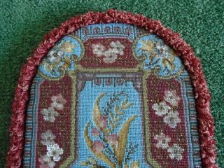 Antique Victorian Floral Embroidered and Beaded Beadwork Panel Tray 3
