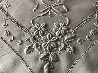 Exquisite Antique Irish Linen Tablecloth Hand Embroidered Whitework/drawn Thread