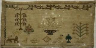 Very Small Early 19th Century Almost Finished Motif Sampler - C.  1830