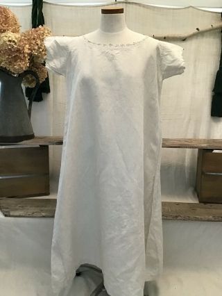 Antique French linen night dressing gown peasant smock shirt dress Mono MD 3