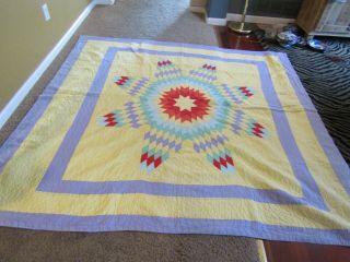 Vintage Handmade Hand Stitched & Quilted Star Of Bethlehem Lone Star Quilt