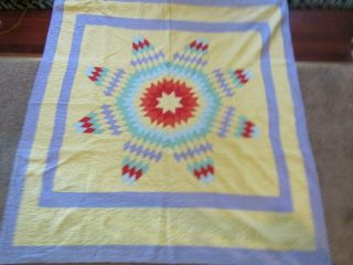 Vintage Handmade Hand Stitched & Quilted Star of Bethlehem Lone Star Quilt 3